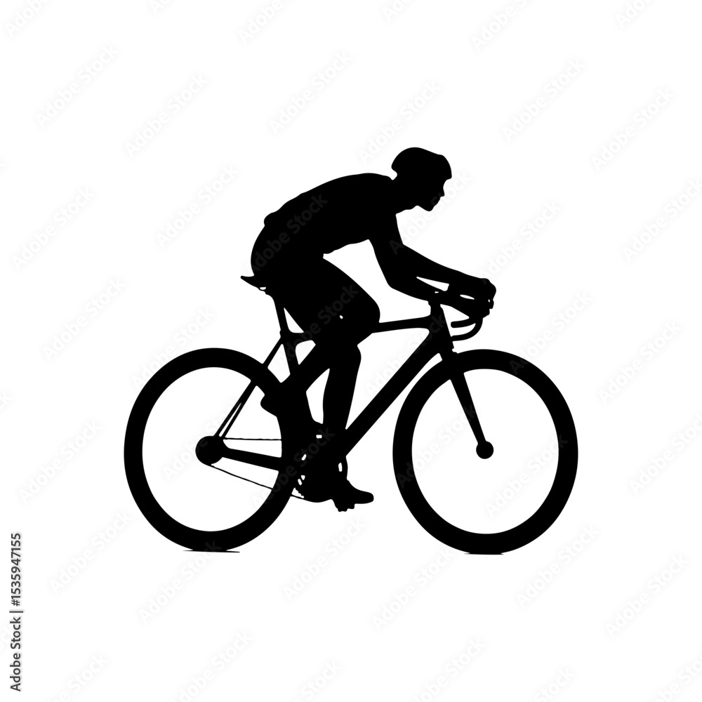 Naklejka premium Silhouette of cyclist riding a road bike, vector illustration