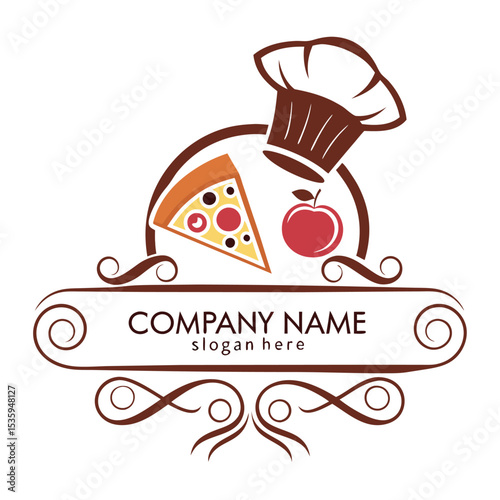 Pizza and chef's hat logo with company name space
