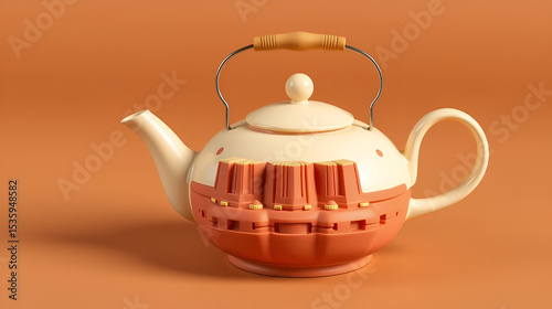 The famous Utah teapot model is recreated in 3D form on a brown background