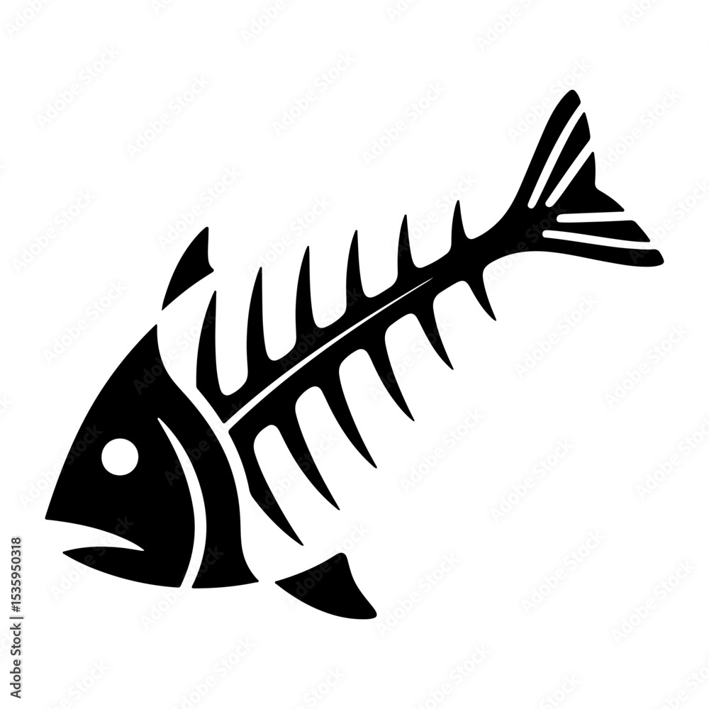 Fototapeta premium Black Fish Skeleton Illustration, Vector Graphic Design