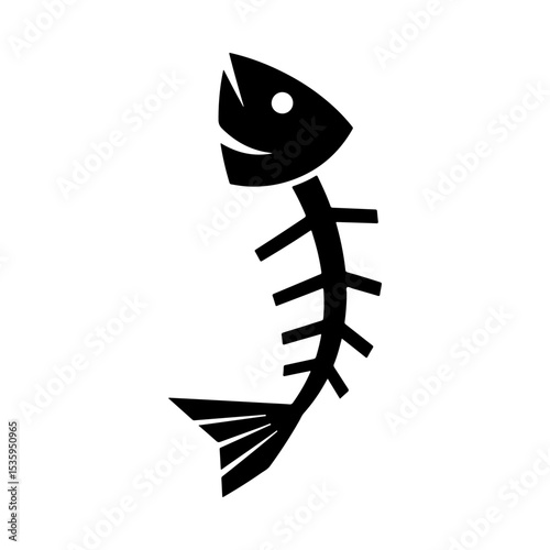 Black Fish Skeleton Illustration, Vector Design Element