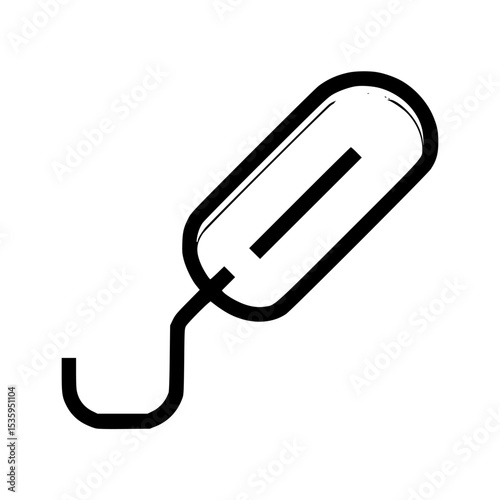 Simple black line drawing of a medical hook or intravenous catheter.