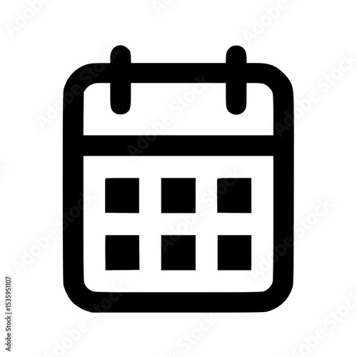 Black and white line art illustration of a calendar icon with a simple, minimalist design.