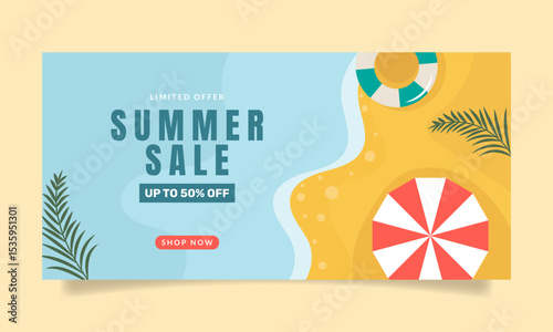 Hand drawn horizontal sale banner template for summer season