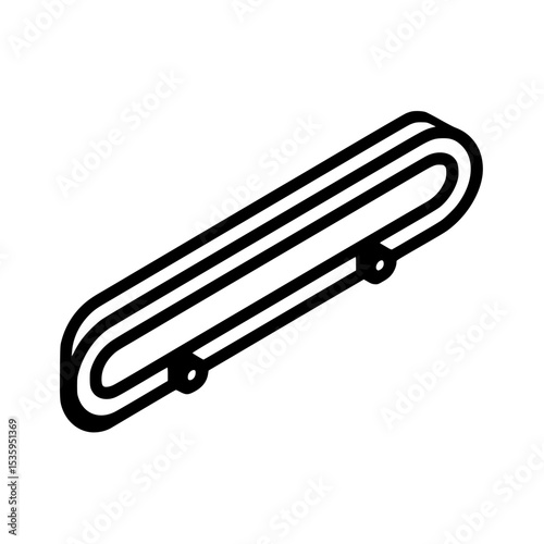 Simple black and white illustration of a skateboard with wheels, isolated.