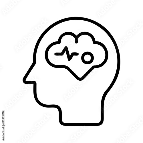 Outline of a human head with heartbeat symbol inside the brain  