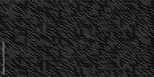 Black slant parallel dynamic random line elements in seamless background texture isolated on a white background. Minimalist abstract pattern with edit stroke. Geometric vector illustration