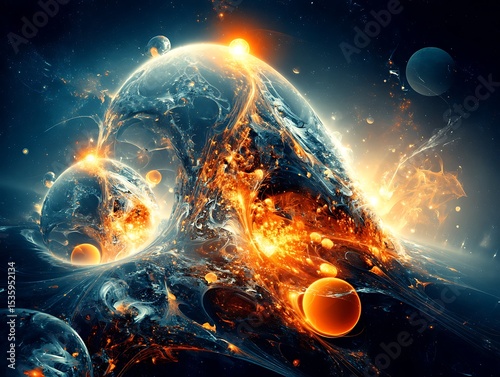 Cosmic collision of celestial bodies.