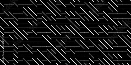 Black slant parallel dynamic random line elements in seamless background texture isolated on a white background. Minimalist abstract pattern with edit stroke. Geometric vector illustration