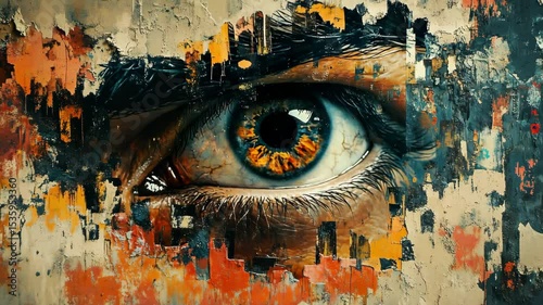 A painting of an eye on a wall