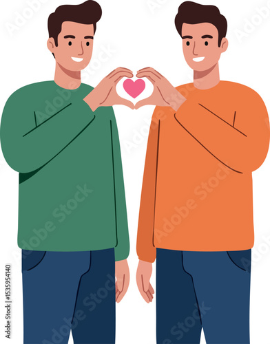 Two men making heart gesture with hands showing love and friendship vector illustration 