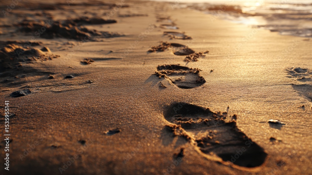 Footprints fading in hot golden sand Footprints fading in hot golden sand