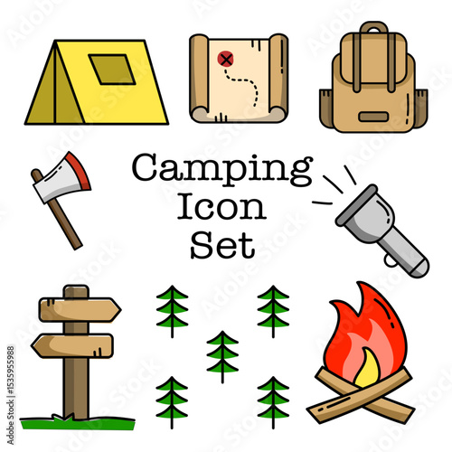 camping icon set