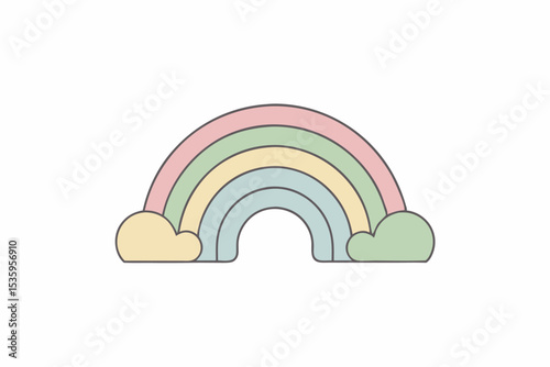 Pastel Rainbow Illustration with Clouds and Hearts