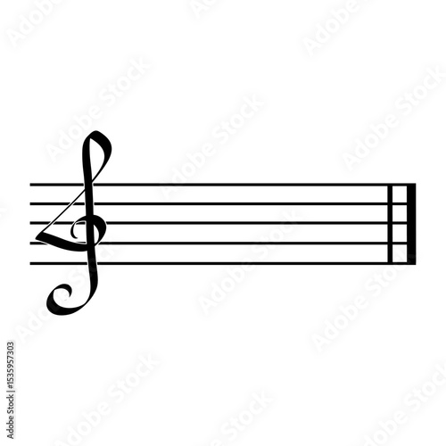 Music staff icon. Treble clef symbol. Musical note design. Vector black outline.