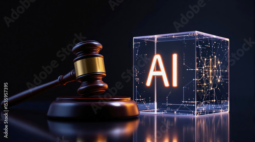 AI and legal gavel symbolize intersection of technology and law, highlighting ethical considerations