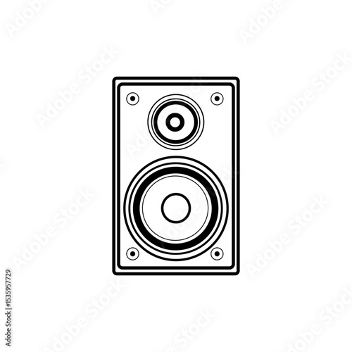 Speaker icon. Sound system symbol. Black outline design. Vector white background.
