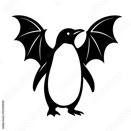 A unique illustration of a penguin with stylized bat wings, offering a playful and imaginative twist on nature's design.