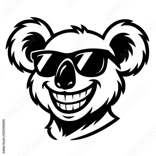 A cool koala sporting sunglasses with a big smile in this appealing cartoon graphic.