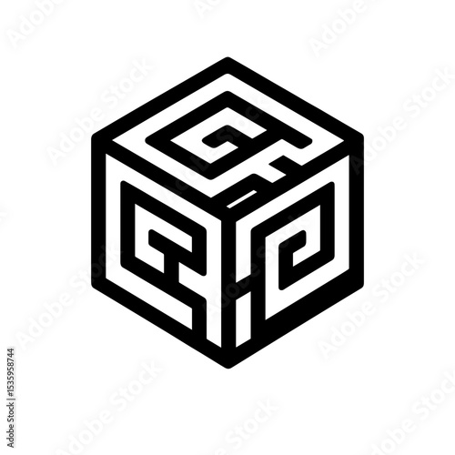 A captivating optical illusion of a three-dimensional cube-shaped labyrinth, symbolizing complexity and intellectual puzzles. vector illustration