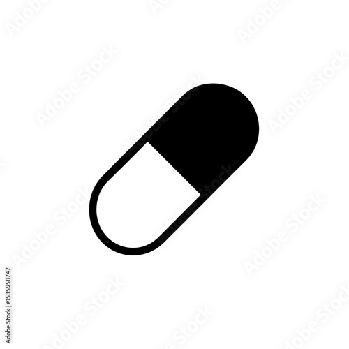 A simple, minimalistic black and white pill capsule, the symbol of modern medicine, healthcare, and treatment. vector illustration