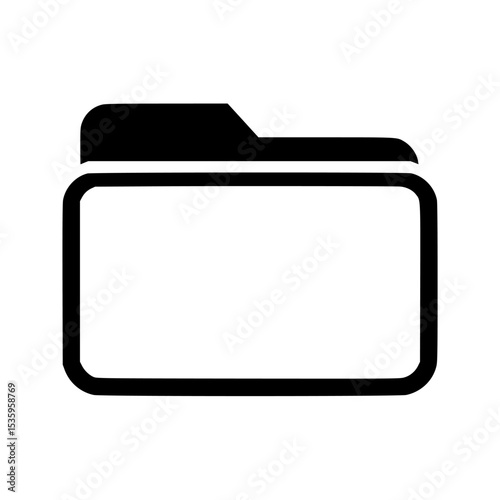 Simple black and white folder icon, representing digital file organization.