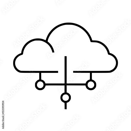 Simple black and white illustration of cloud computing and data connection.