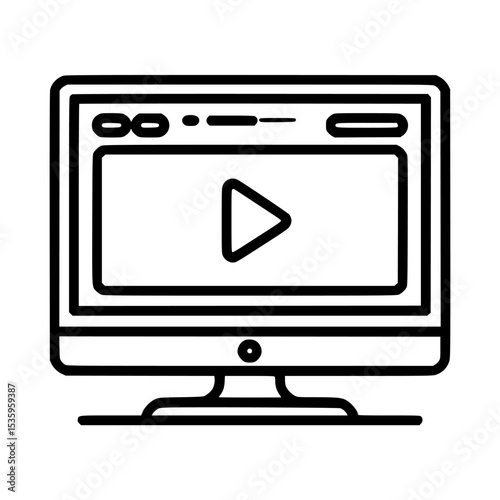 A simple line drawing of a computer monitor displaying a video playback icon.