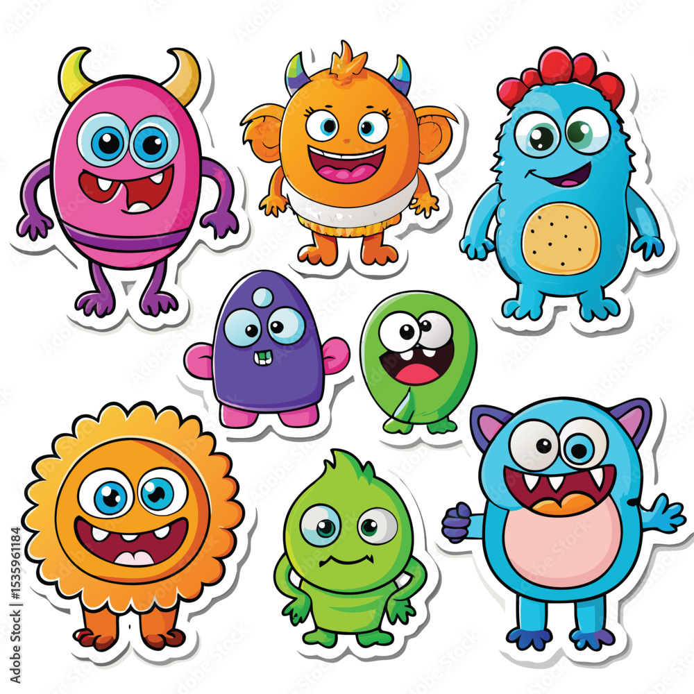 Fototapeta premium Colorful cartoon monsters in various poses