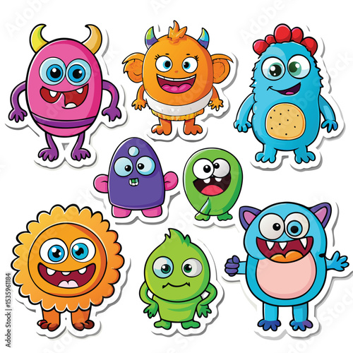 Colorful cartoon monsters in various poses