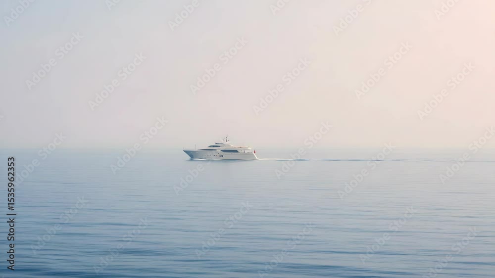 White Yacht Sailing on Calm Blue Sea under Soft Hazy Sky Creating Peaceful Maritime Scene with Soft Lighting White Yacht Sailing on Calm Blue Sea under Soft Hazy Sky Creating Peaceful Maritime Scene with Soft Lighting