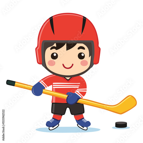 A Cartoon illustration of a boy ready to play hockey