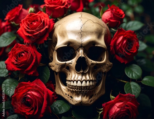 Skull surrounded by roses