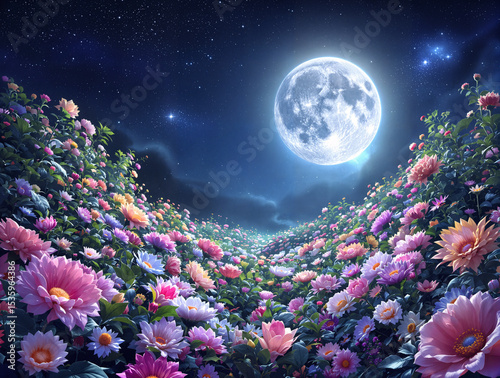 Dreamlike Moon Garden in Space with Central Product Space
