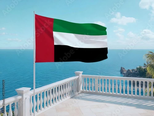 UAE Flag with Ocean View Balcony.