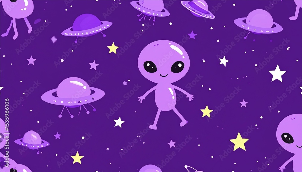 custom made wallpaper toronto digitalCute cartoon aliens in space background - perfect for art exhibitions