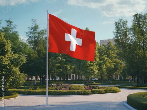 Swiss flag park with sunny day.