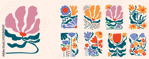 wavy groovy flower element object in naive style