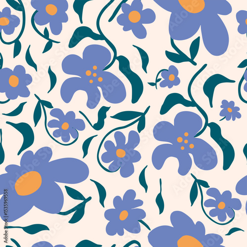 wavy groovy flower seamless pattern in naive style