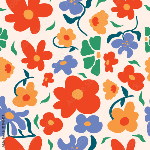 wavy groovy flower seamless pattern in naive style