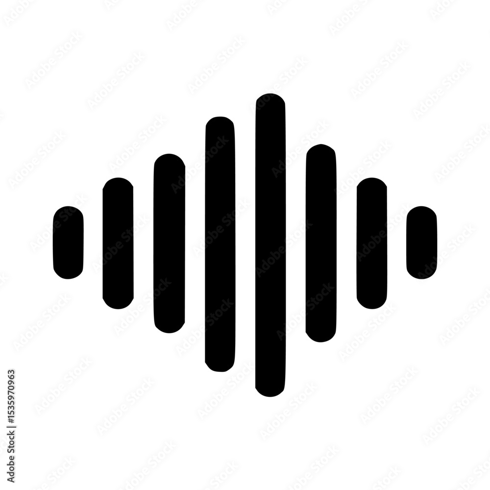 Simple black sound wave graphic on a white background. Simple black sound wave graphic on a white background.