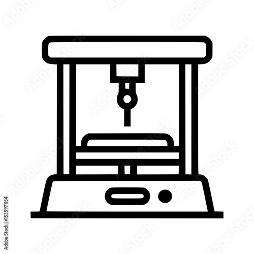 Simple black and white illustration of a 3D printer, showing its structure and components.