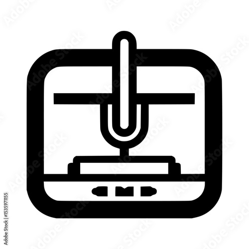 A simplified icon depicting a 3D printer in operation, showcasing its build platform and nozzle.