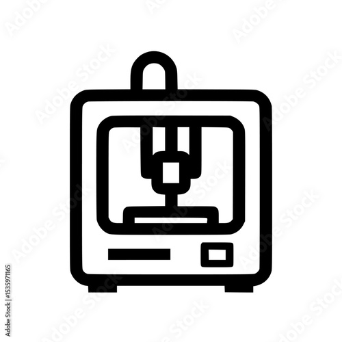 A line art illustration of a 3D printer, showcasing its design and functionality.