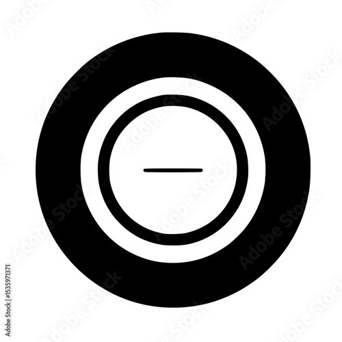 A simple black circular graphic featuring concentric circles and a horizontal line.