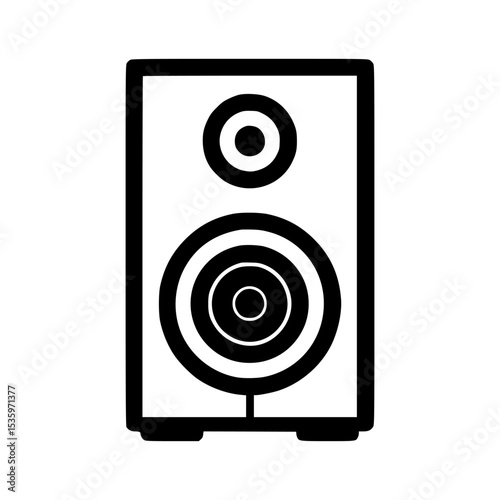 Simple black and white graphic of a stereo speaker.