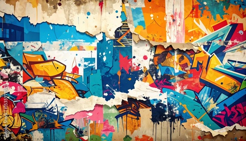 Colorful abstract graffiti with torn paper texture - great for design inspiration