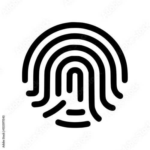Abstract fingerprint icon, circular design, black lines, biometric security symbol.