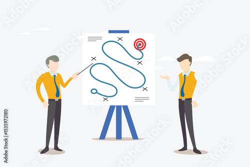 Strategic Business Planning Concept – Team Brainstorming to Overcome Challenges and Achieve Goals with Tactic Charts and Competitor Analysis