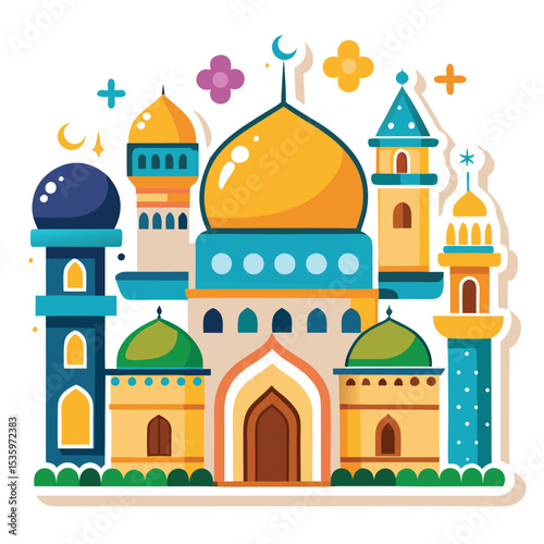 Colorful mosque complex with decorative elements